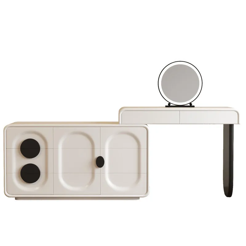 プレミアム寝室用シンプルモダン無垢材クリームスタイル化粧台一体型ドレッサーチェスト