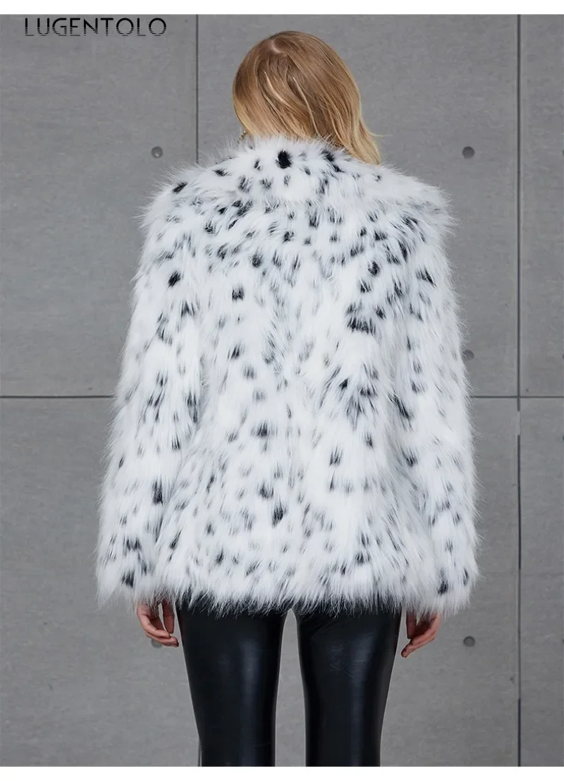 Women Faux Fur Warm Coat Leopard Point Autumn Winter New Fashion Faux Fox Fur Female Elegant Quality Simple Cloth