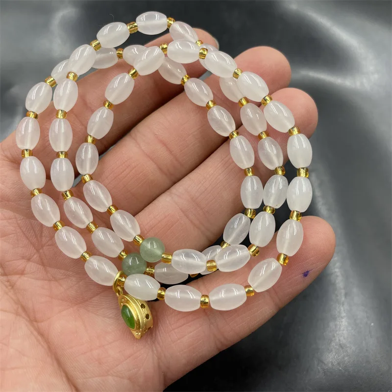 White Background Qingtian Mountain Jade Bead Clavicle Chain Necklace