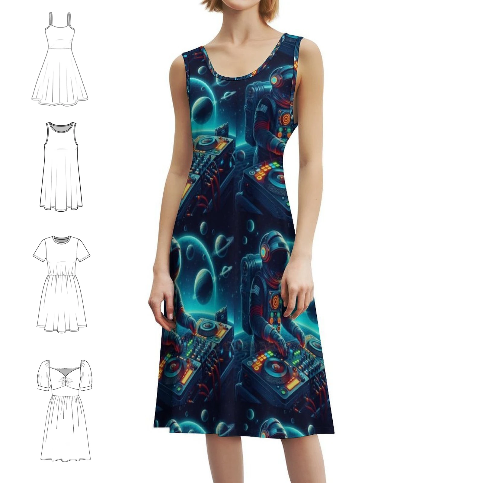 Astronaut Dj Sexy Vacation Dress For Women Beach Party Birthday Mini Dress Space Music Dj Astronaut Stars Galaxy Female Clothing