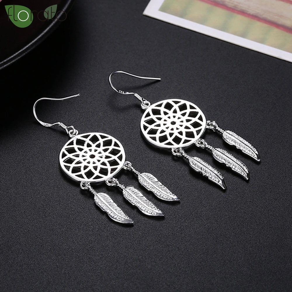 

Длинные серьги из стерлингового серебра 925 пробы с иглами в богемном стиле «Ловец снов», серьги-подвески с перьями для женщин, очаровательные модные ювелирные изделия, подарок