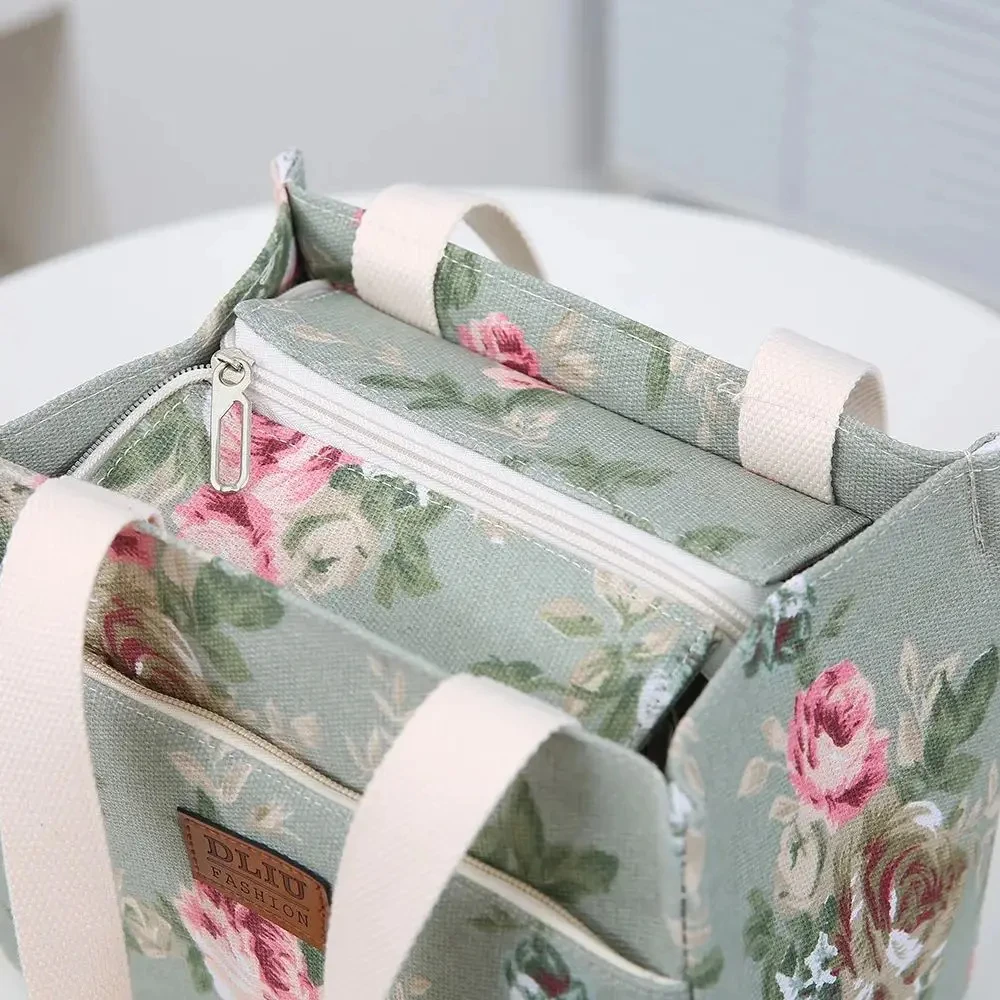 Aesthetic Floral Print Lunch Box Bag Insulated Large Capacity Bento Bag Thermal Cooler Handbag For School, Work, Travel & Picnic