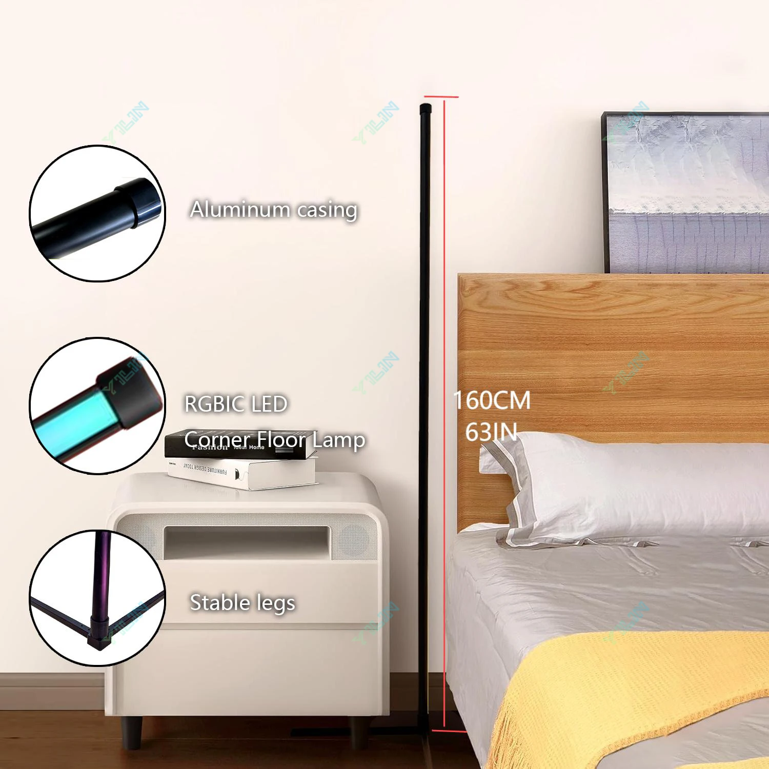 عززت مصباح الجسم 165 سنتيمتر الذكية RGB LED مصباح أرضي مع مصباح غروب الشمس APP التحكم الموسيقى مزامنة اللون تغيير ضوء المزاج الدائم #6