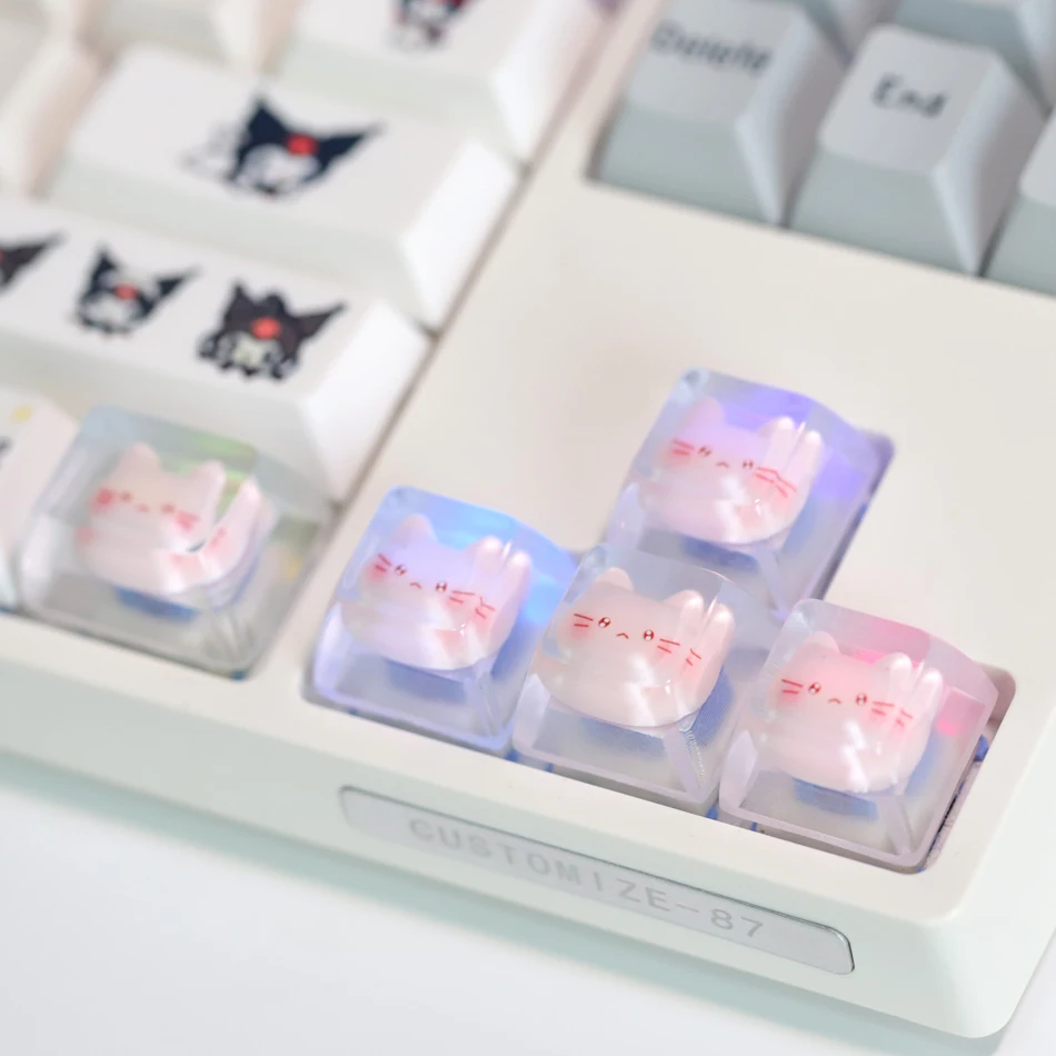 Diy transparente gato keycap para cereja eixo teclado mecânico design personalizado teclas de direção bonito 1u/1.25u tampas de jogo personalizadas