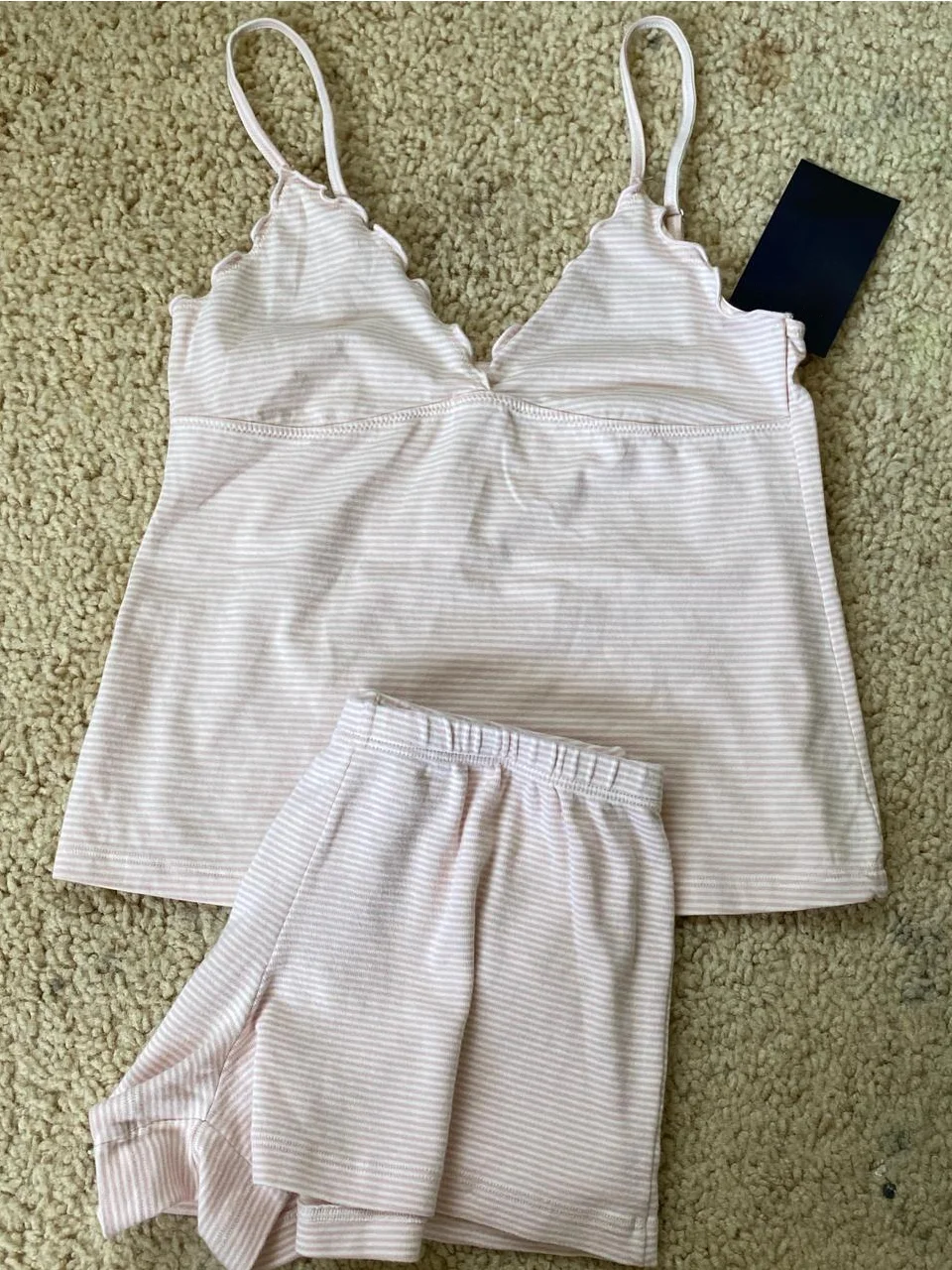 

Pink Striped Cotton Tank Shorts Set Women Fungus Trim V-neck Slim Crop Top+Straight Sweatshorts Sweet Home Pajama 2 Piece Sets