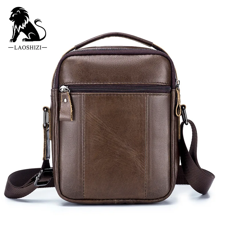 Laoshizi high-end masculino de luxo couro bolsa de ombro lazer negócios crossbody sacos de grande capacidade multifuncional masculino bolsa