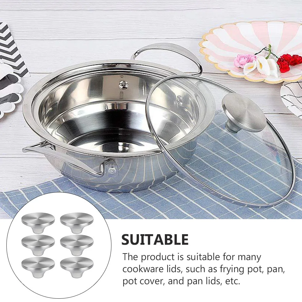 

6 Pcs Lid Handle Universal Pan Handles Enamel Pot Stainless Steel Solid Round Knobs Replacement for
