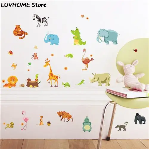 Home Decor Jungle Adventure Animals Wall Stickers for Kids Rooms Safari Nursery Rooms Baby Poster Monkey Wall Decals Wallpaper