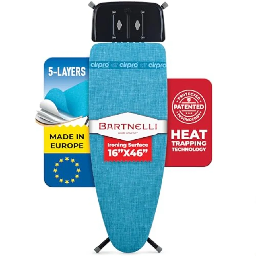 

Инновационная деревянная гладильная доска Bartnelli следующего поколения с перерывом, запатентованная 5-слойная крышка для пароотражания