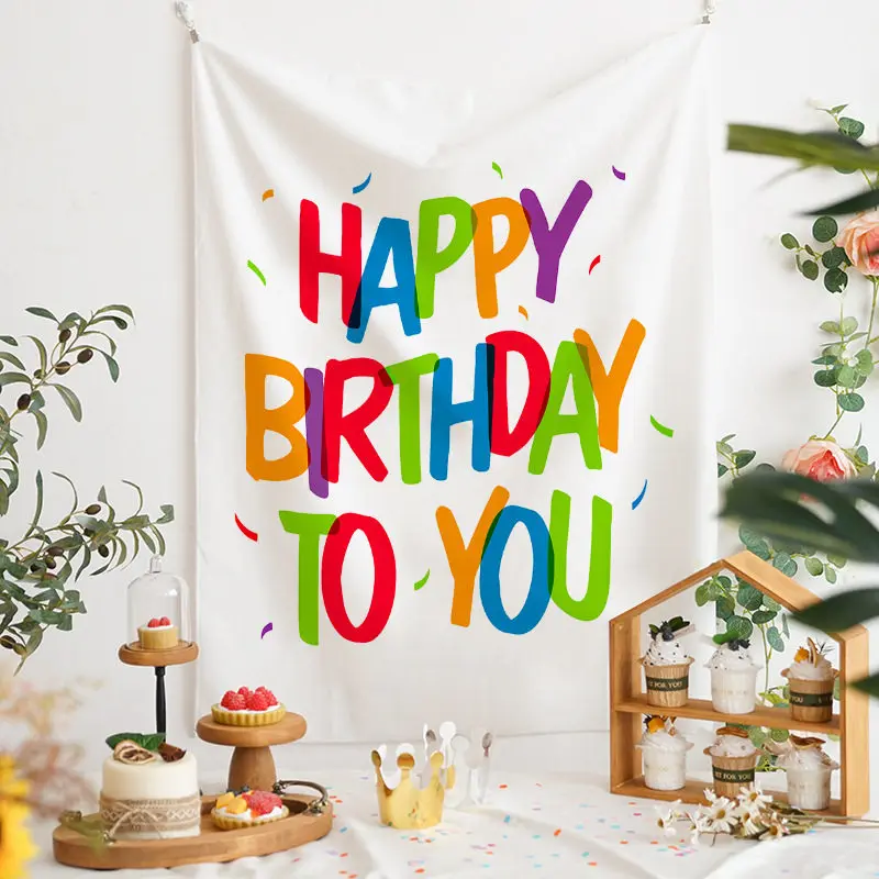 VIKAMA Ins-Style Birthday Background Fabric, Birthday Tapestry, Party Scene Decoration, Photo And Decorative Wall Fabric