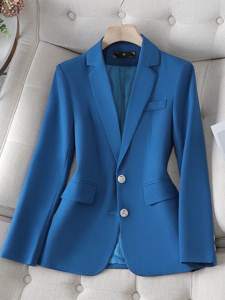 Autumn Winter Blue Blazer Women Ladies Female Single Button Full Sleeve Business Work Wear Formal Jacket