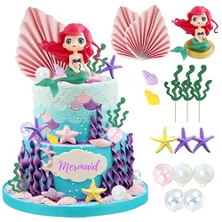 16 PCS Mermaid Cake Toppers for Mermaid Under the Sea Themed Birthday Wedding Baby Shower Party Decorations Supplies