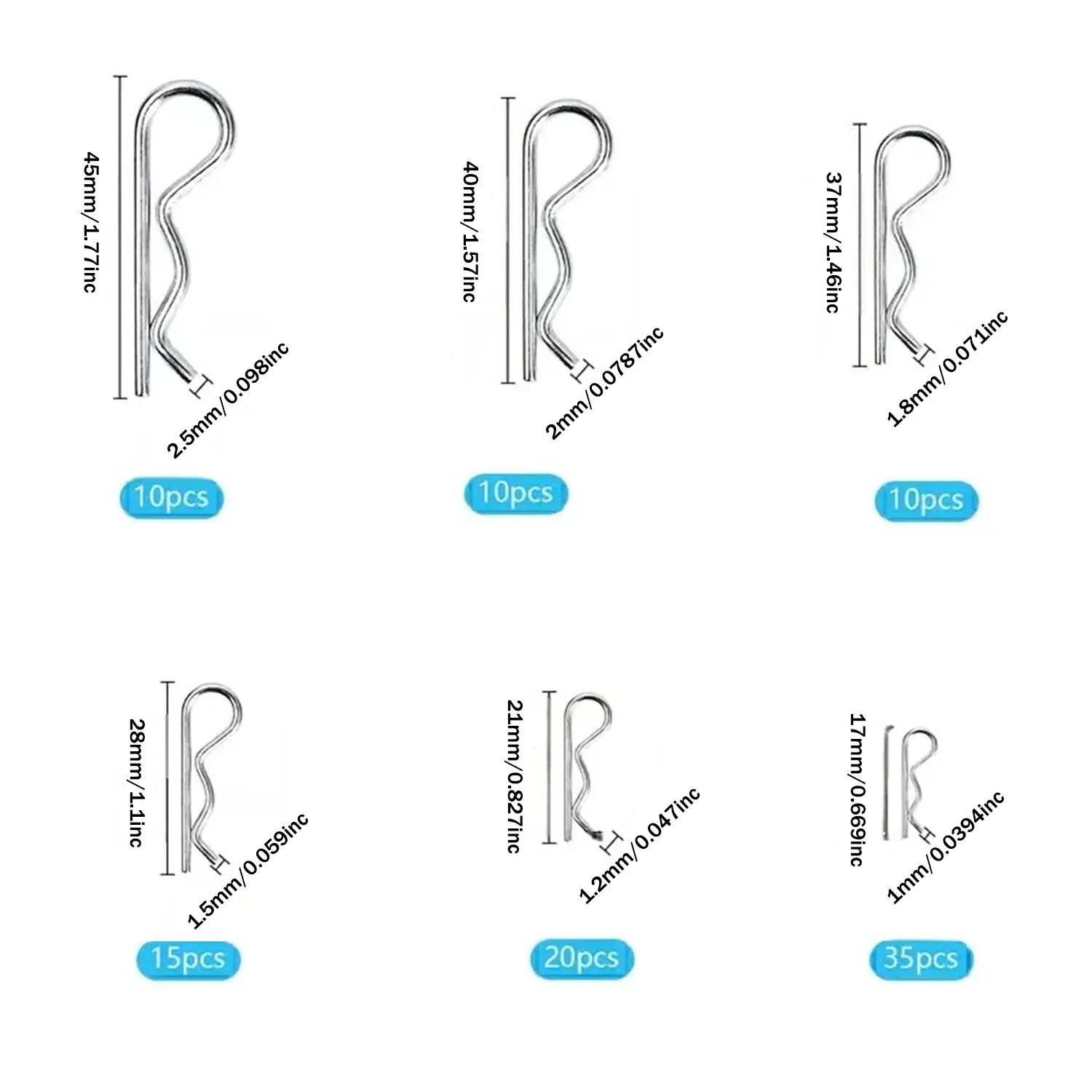 100 Pcs 2mm Galvanized R Shape Pin Spring Connector Various Size Wave Hairpin Hot Selling