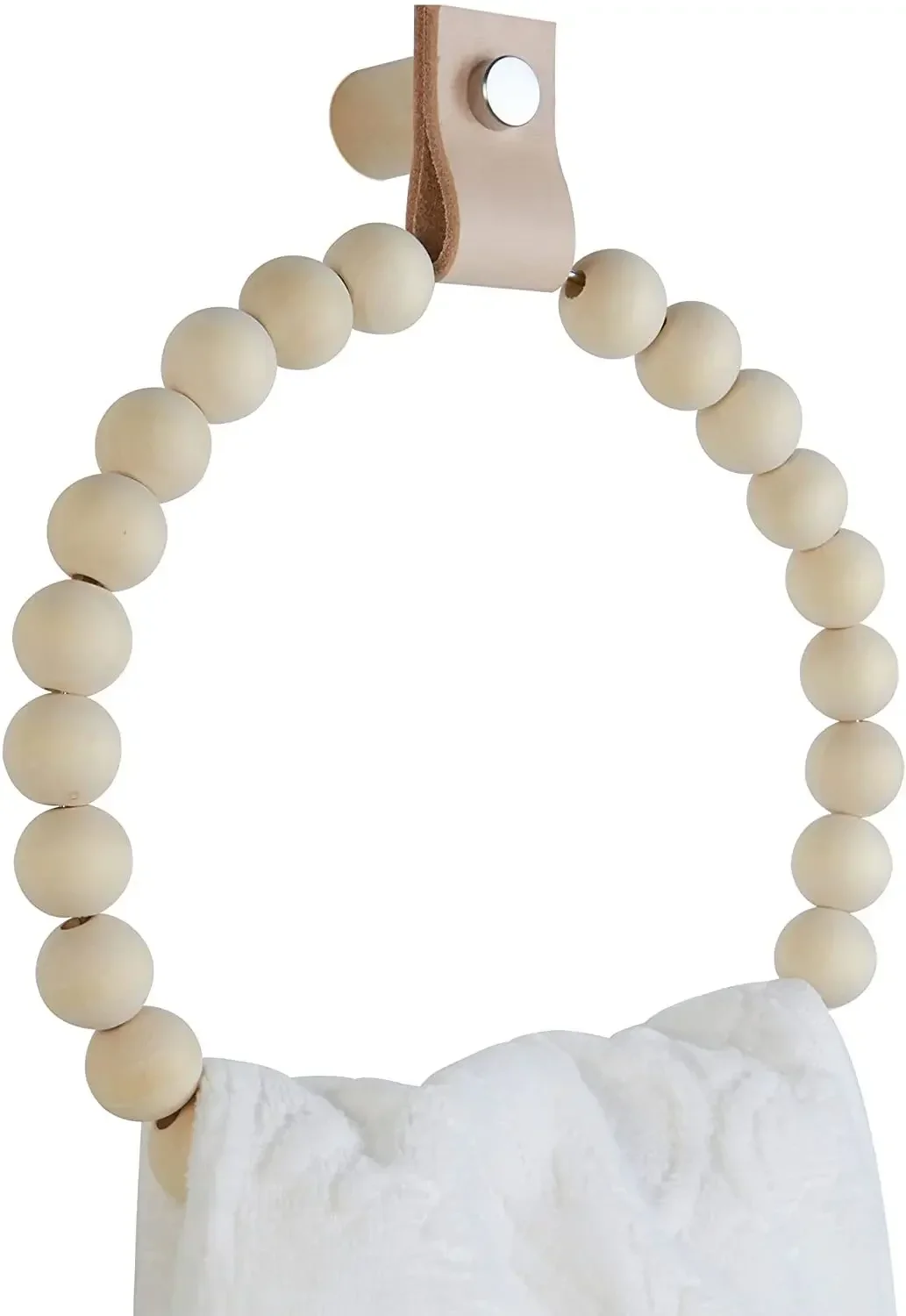Bathroom Wall Mounted Farmhouse Wood Bead Towel Rack Kitchen Home Decor Towel Rack Boho Wood Bead Ring Towel Rack