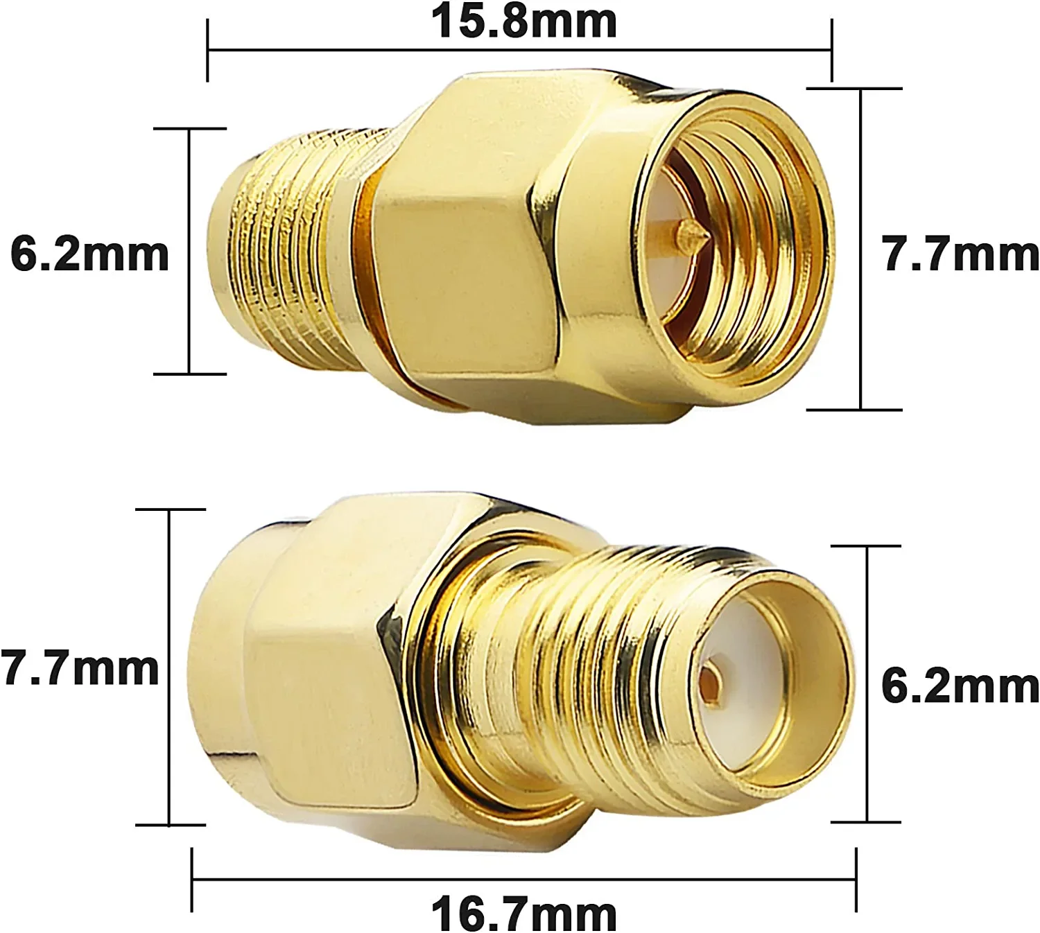 1PC SMA to RP SMA Adapter RF Coaxial Connector SMA Male to RP-SMA Female Converter Gold Plated Copper Brass