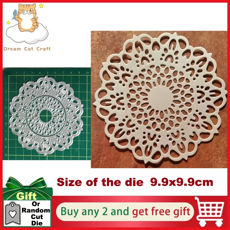 Servilleta redonda, troqueles circulares de encaje, plantillas para álbum de recortes, grabado en relieve, manualidades, tarjetas de papel, decoración de álbum, troqueles de Metal cortados
