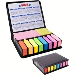 Multicolor Sticky Note Set, Color Memo Pads With PU Leather Packing Box, Colored Divider Self-Stick Notes Pads Calendar Bundle