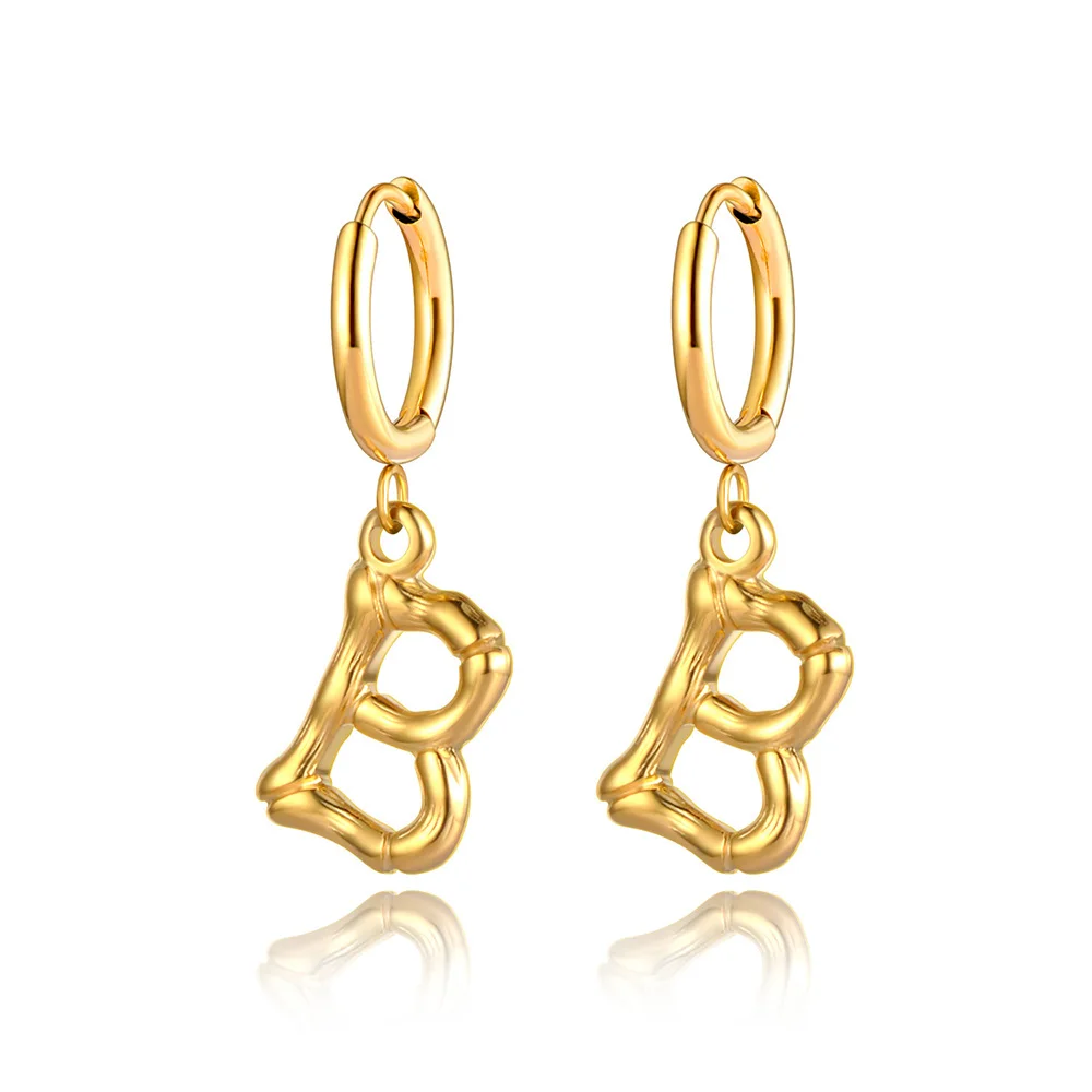 JeeMango 18K Gold Plated Initial Hoop Earrings For Women Stainless Steel Drop Dangle Alphabet Letters Earrings Jewelry JE22035