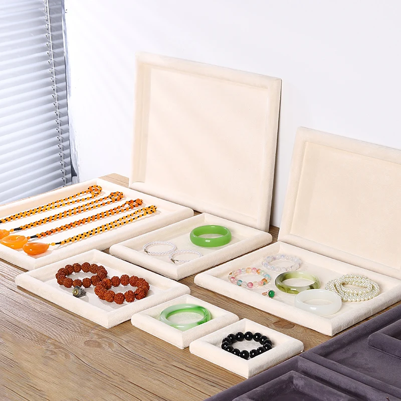

Beige Microfiber Jewelry Display Flat Tray for Rings Earrings Necklace Bracelet, Jewelry Photograph Display Catchall Organizer