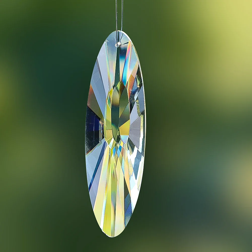 120mm Slender Oval Crystal Prism Garden Pendant Faceted Hanging Suncatcher Rainbow Light Maker Window Chandelier Parts Ornament