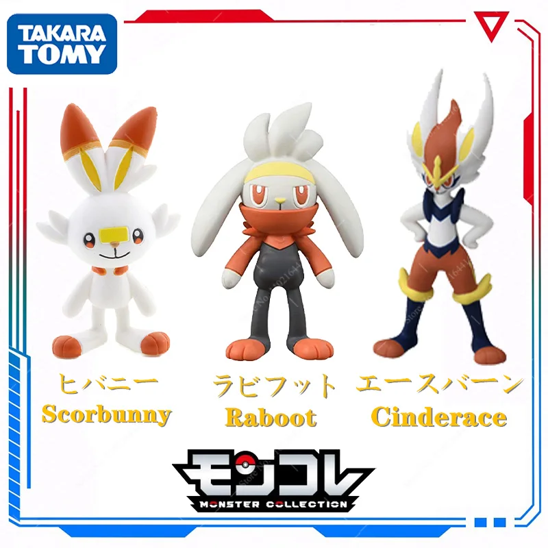 TAKARA TOMY Pokemon Figure Scorbunny Raboot Cinderace MS Series Pocket Monsters PVC Action Model Toy for Kids Funny Xmas Gifts