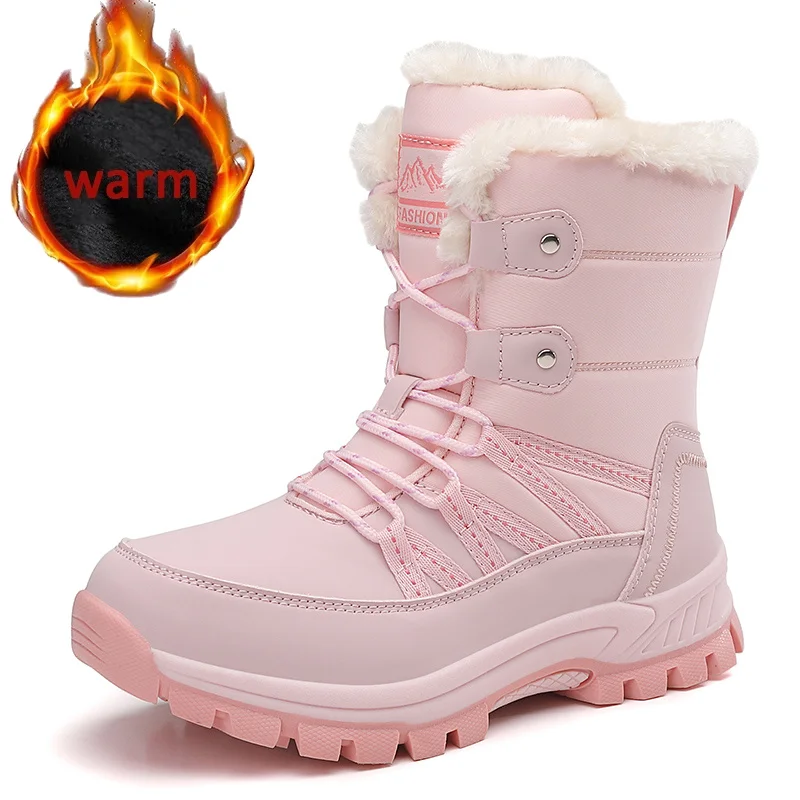 Women's Boots Winter 2024 High Quality Warm Cotton Shoes Mid-Calf Waterproof Snow Boots Women Thickened Plush Ladies Hiking Boot