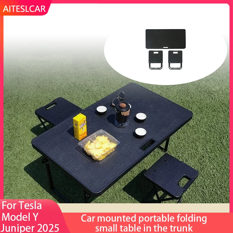 For Tesla Model Y 2026-2020 Travel Folding Camping Picnic Table Fits Rear Trunk Portable Folding Boot Table with Chairs Set