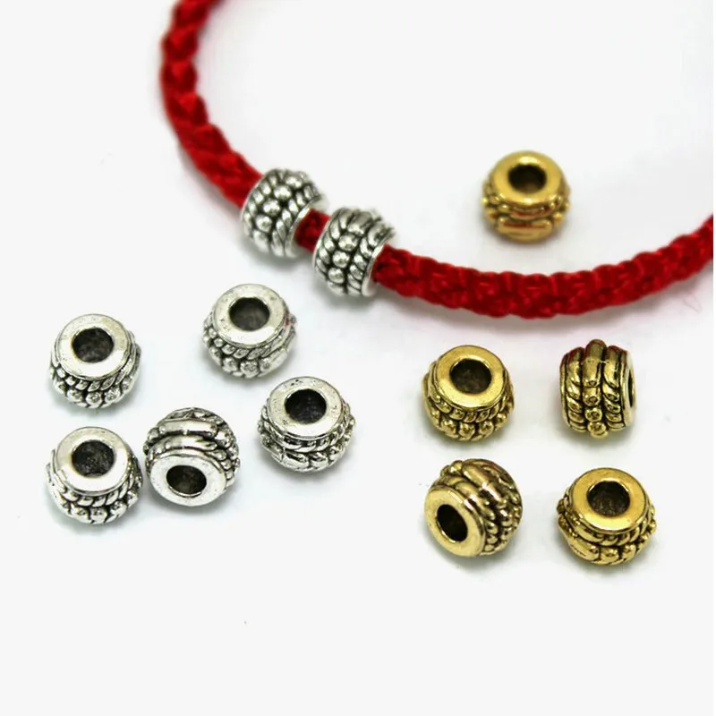 Abalorios de aleación Retro para manualidades, abalorios sueltos de 30 piezas, 6/8mm, de plata antigua/oro, para pulsera, collar y joyería