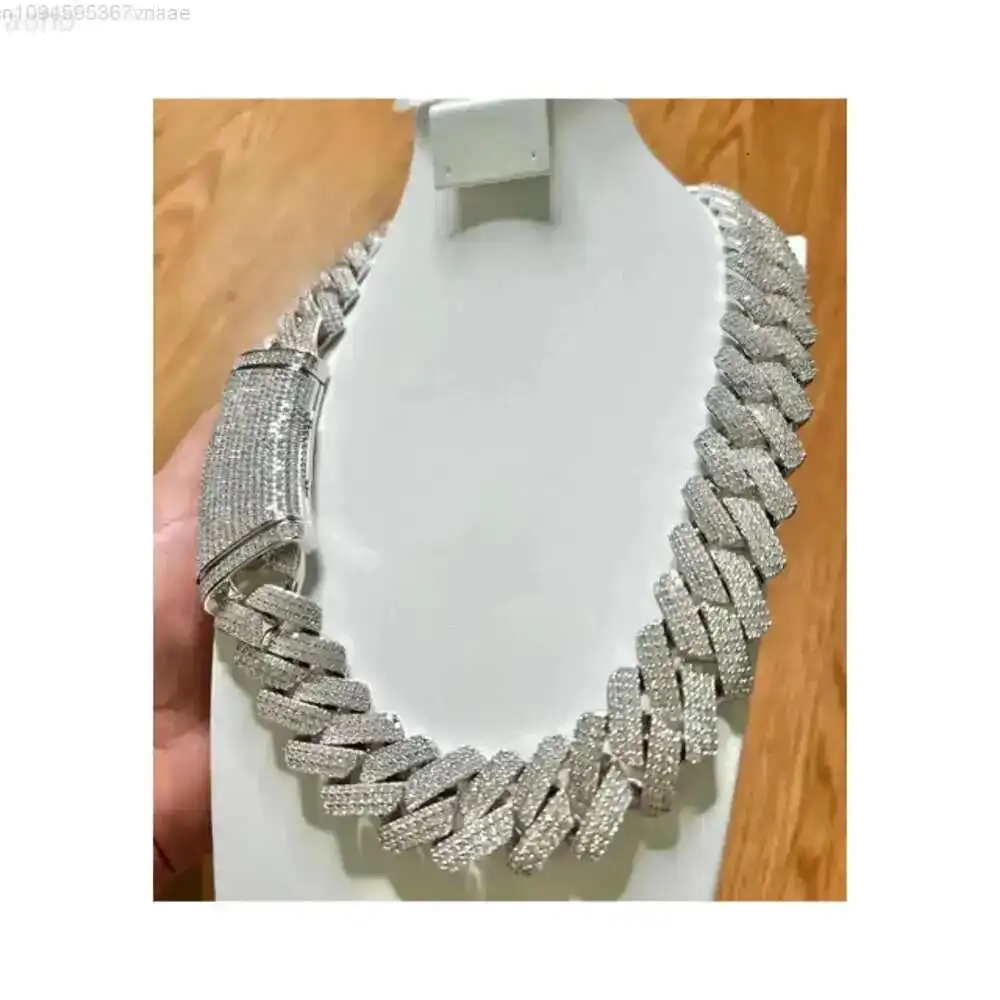 

25mm Miami Cuban Link Chain Vvs Moissanite Diamond Stubbed 925 Sterling Silver White Gold Plated 18-24