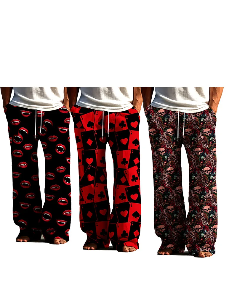 3-piece set of men\'s Home Sleeping Pants European Size Loose Pants Personalized 3D Full Print Casual Pants