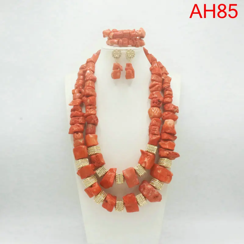 African Fashion Real Coral Beads Wedding Necklace Set Nigeria Wedding Jewelry Accessories