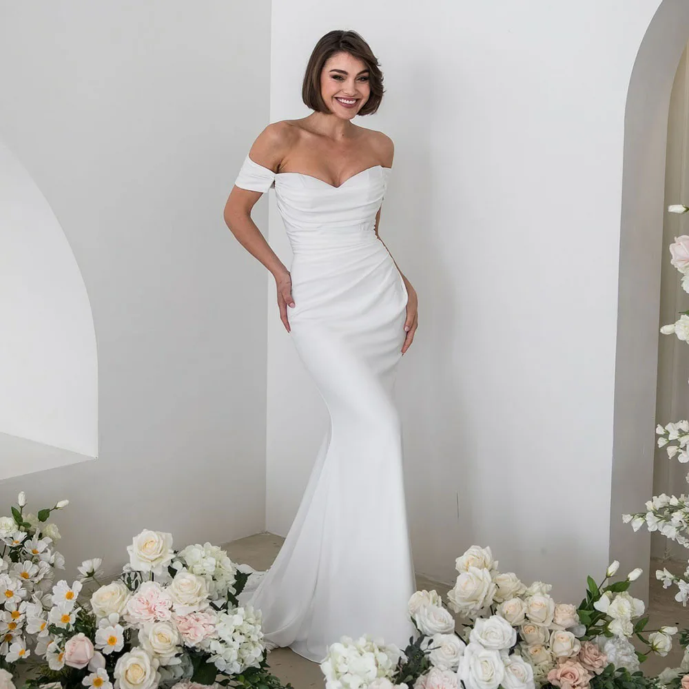 

Elegant Off The Shoulder Soft Satin Sheath/Mermaid Wedding Dresses Customized Pleats Wedding Party Formal Bridal Grown 2025