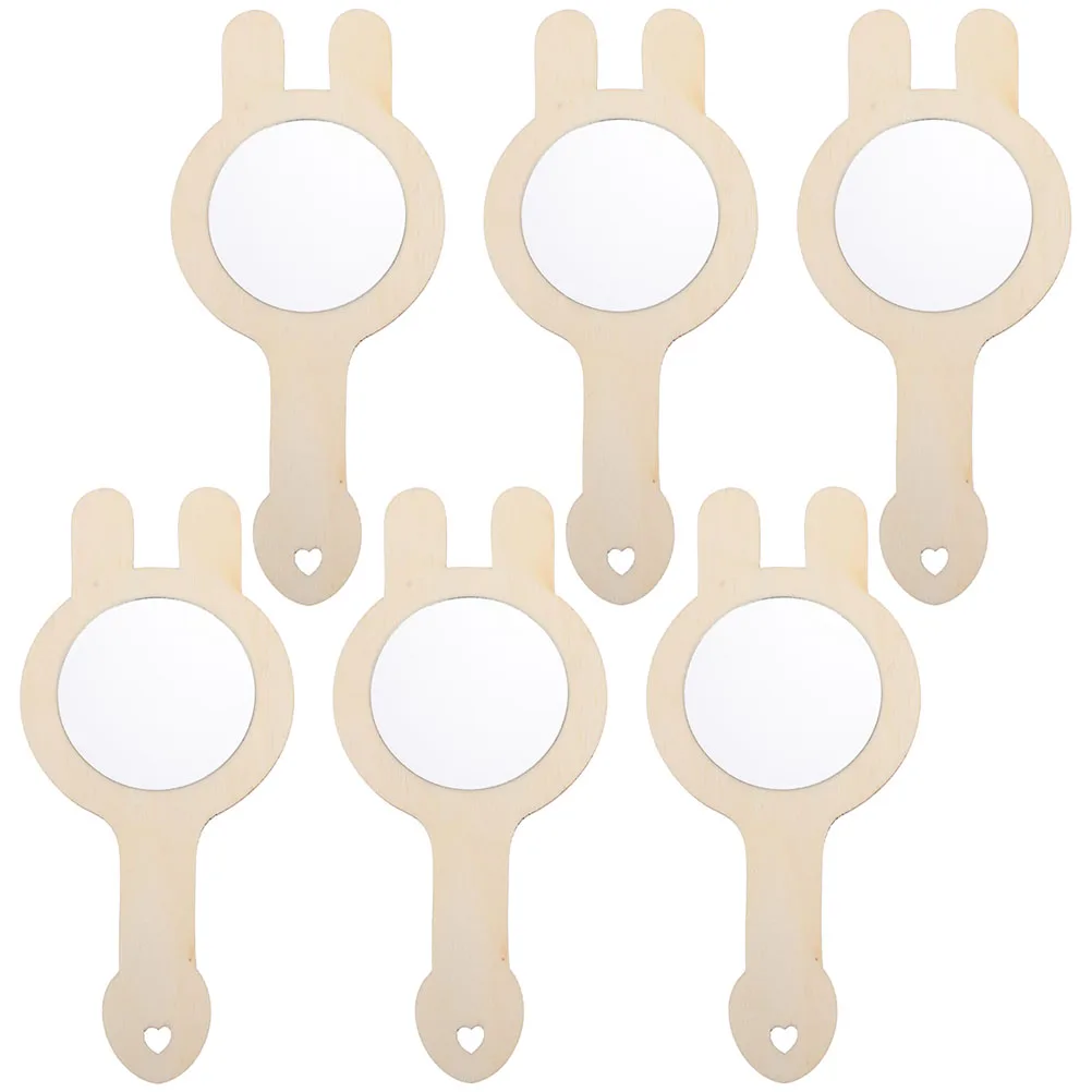 

6Pcs Wooden Mirror DIY Small Hand Mirrors Unfinished Mini Makeup Mirrors Creative Accessory Household Mirror