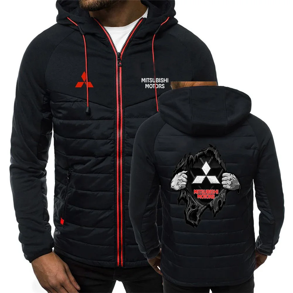 

2024 New Motorcycle For Mitsubishi Spring Autumn Men Classics Versatile Print Seven Color Hooded Cotton Padded Jacket Coat Top