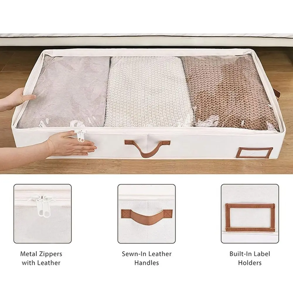 Clear Window Under Bed Storage Bag Visible Large Capacity Clothes Storage Bins Foldable Zippered Quilt Organizer for Home