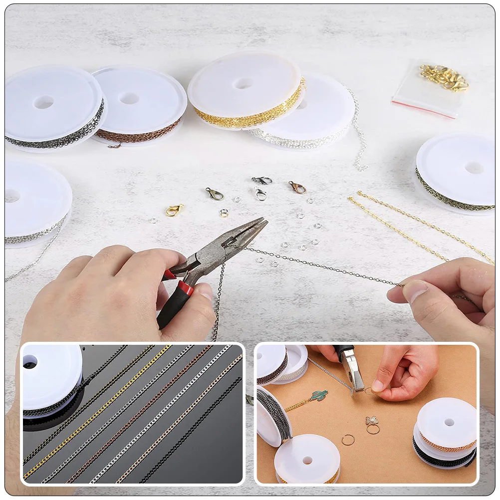 

8 Rolls Flat Iron Chains Jewelry Making Chains DIY Necklace Bracelet Multipurpose Crafts DIY Bracelet Chain Metal Chain