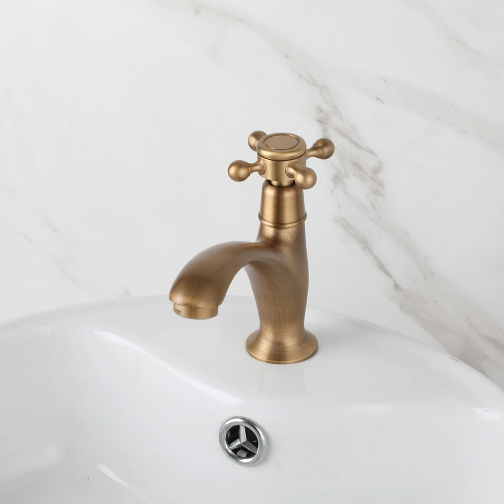 Imagem -03 - Zappo-antique Brass Faucet Água Fria Single Handle Torneira do Banheiro Deck Mount Lavatório Torneiras Pia Tap Furo