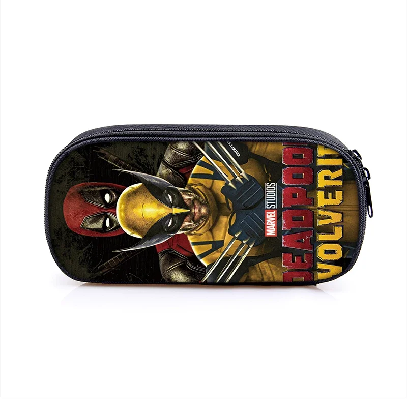 Deadpool Wolverine Pencil Case Portable Disney Marvel Cartoon Print Pen Bag Student Supplies Stationery Storage Pencil Bag Gifts