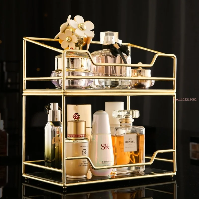 

Nordic Luxury Makeup Organizer Jewelry Lipstick Perfume Storage Tray Large-Capacity Cosmetic Box Desktop Finishing Shelf