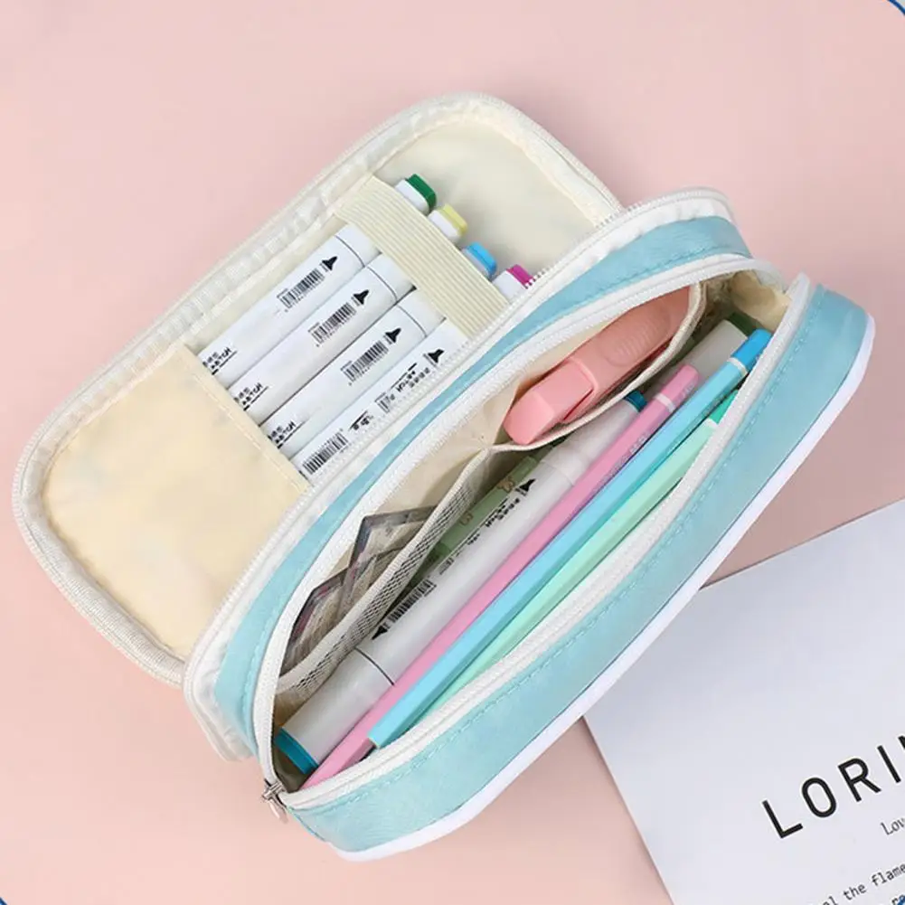 Pencil Case with Multiple Storage Compartments Colorful Pencil Case Double Layer Macaron Pencil Case Big for School for Girls