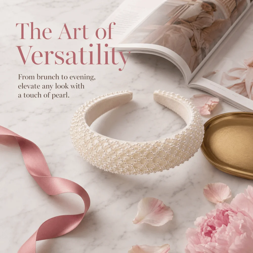Sweet Pearl Pearl Hair Hoop Round Pearl Decor Retro Style Beaded Hair Band Hand Strung Beads Vintage Hair Accessory Women