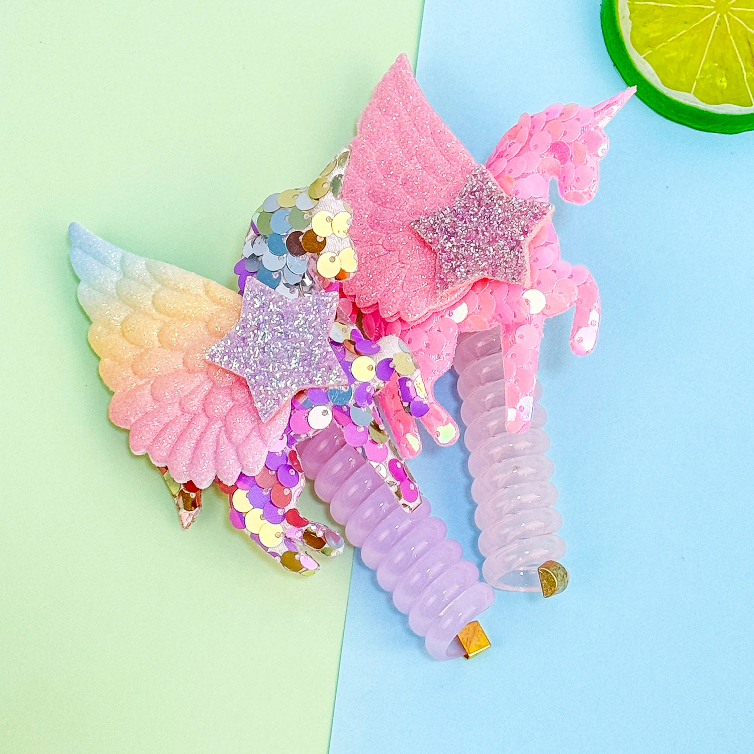 New Unicorn Elastic Hair Rope Cute Girls Telephone Wire Line Elasticity Glitter Wing Star Hair Band For Kids Hair Accessories