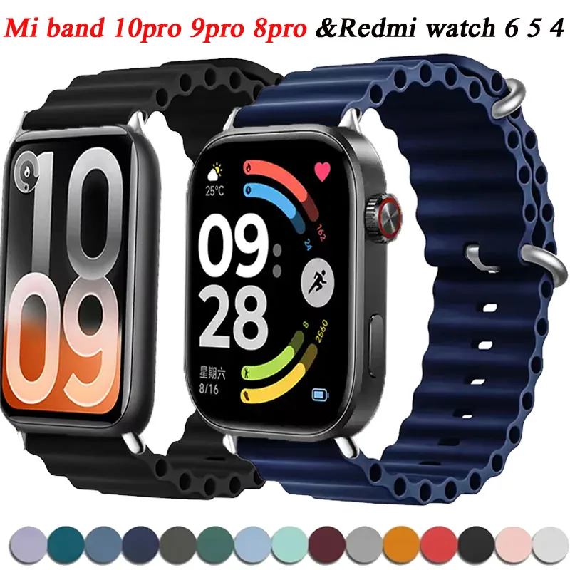 Ocean Silikonarmband für Xiaomi Mi Band 10Pro 9Pro 8Pro Sport-Armband für Redmi Watch 6 5 4 Atmungsaktives Armband Correa