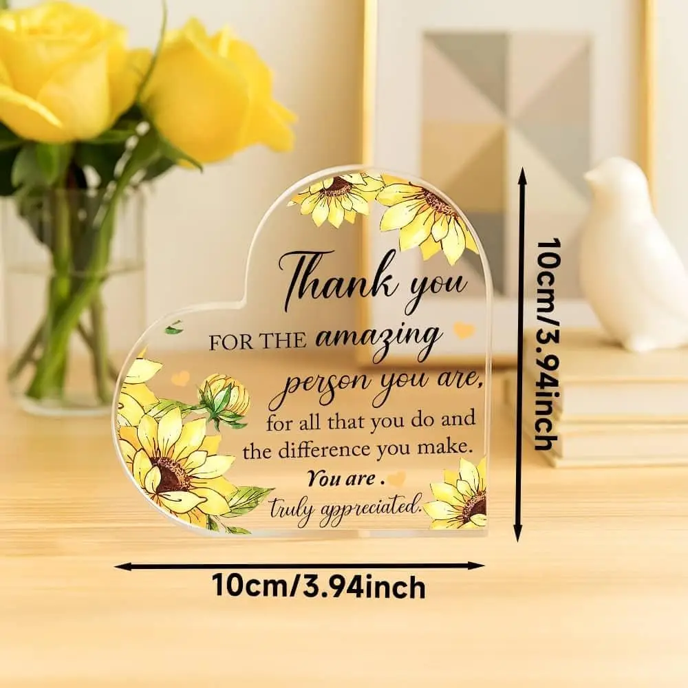 Bright Sunflower Blossom Heart‑Shaped Acrylic Plaque, Thoughtful Thank‑You Present for Loved Ones
