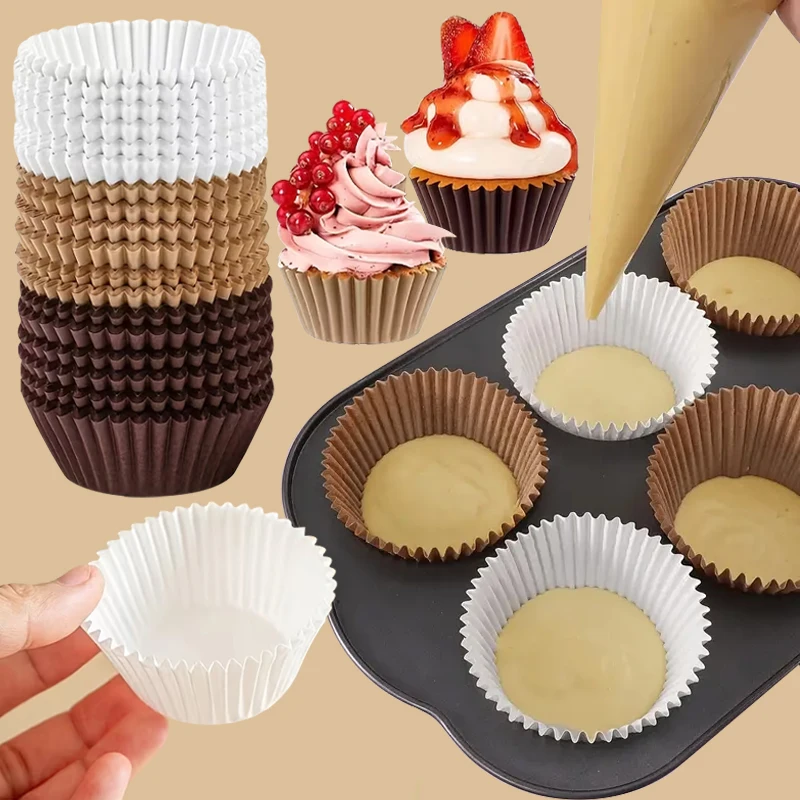 100Pcs/200Pcs White/Natural/Brown Cake Paper Cups, Oil-Proof and High-Temperature Resistant Baking Cups, Suitable for Wedding Season, Birthdays, Valentine's Day, and Other Occasions