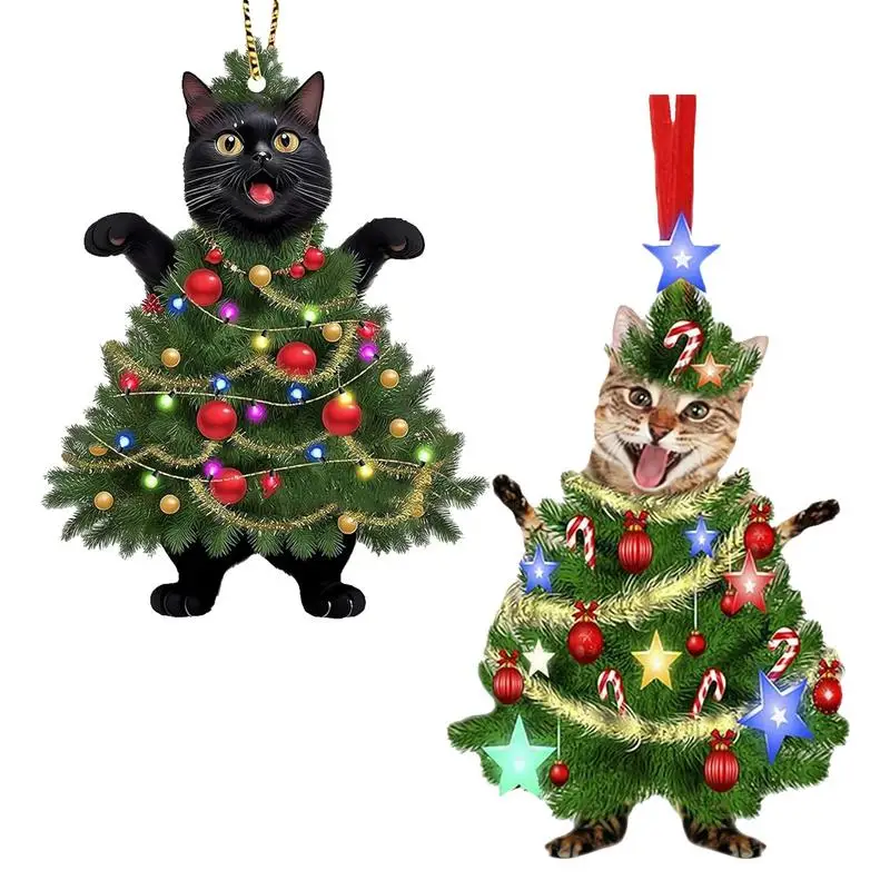 Cat Screaming Christmas Ornament 2D Acrylic Flat Hangable Ornament Decor Fun Decoration for Cat Lovers Double Side Printed