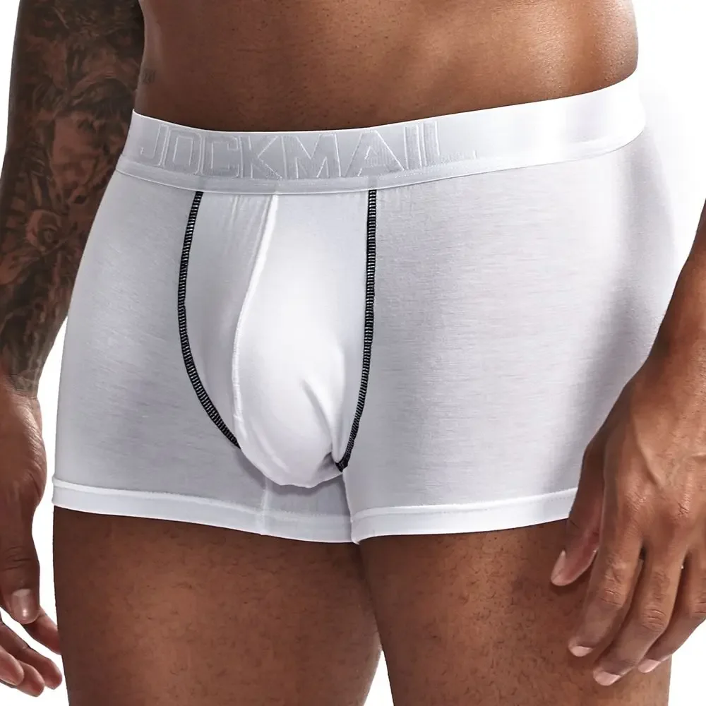 Jockmail modal masculino macio boxershort scrotum cuidados cápsula função juventude saúde seul convexo separação boxer