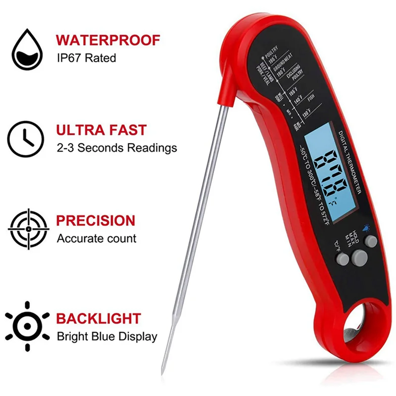 

A64K 2X Kitchen Digital Food Thermometer Instant Read Meat Thermometer Probe For Cooking, BBQ, Grill And Oil Deep Fry