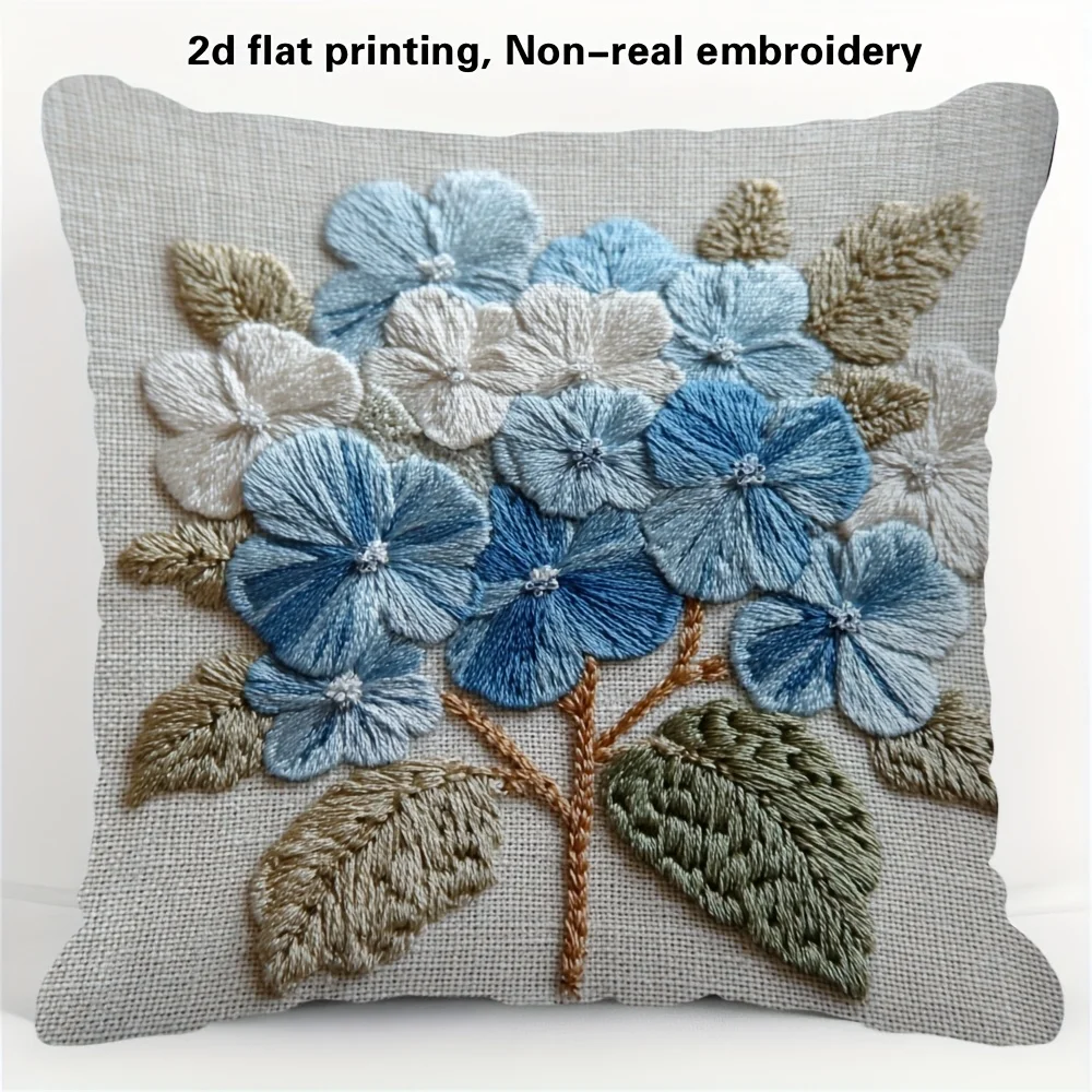 2D-Flat Boho Floral Look Throw Pillow Covers, Decorative Cushion Cases For Sofa Bedroom Living Room