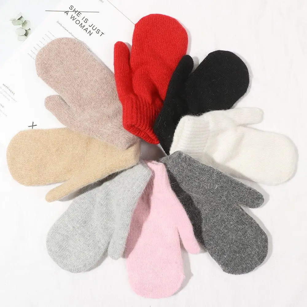 Doppels chicht Kaninchen haar Handschuhe weibliche Winter koreanische Version der einfarbigen alle Finger Winter Frauen Handschuhe Mädchen Fäustlinge